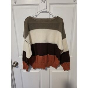 Unbranded Women's 1X Plus Size Colorblock Sweater Crewneck